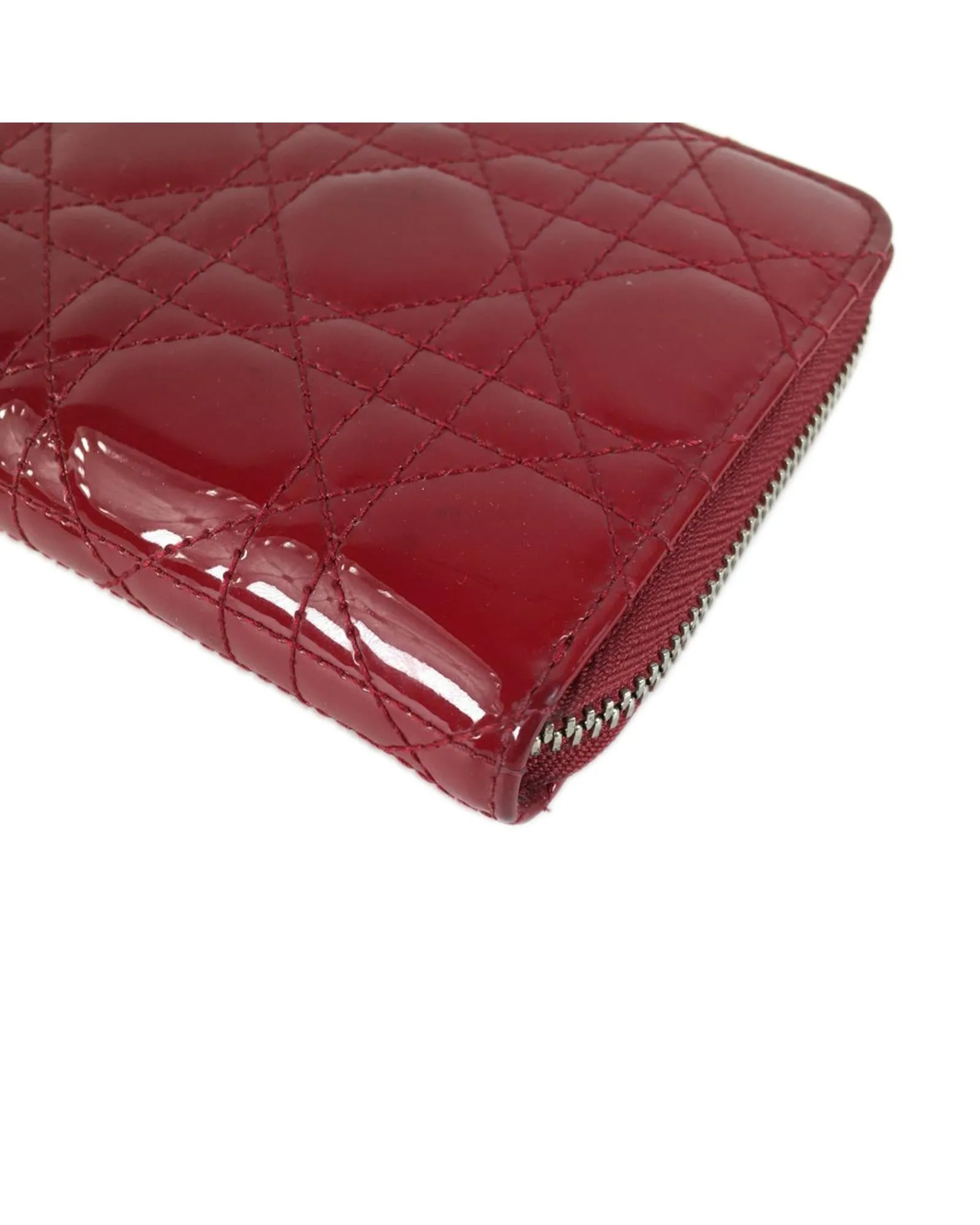 Quilted Patent Leather Zip Around Wallet with Interior Compartments