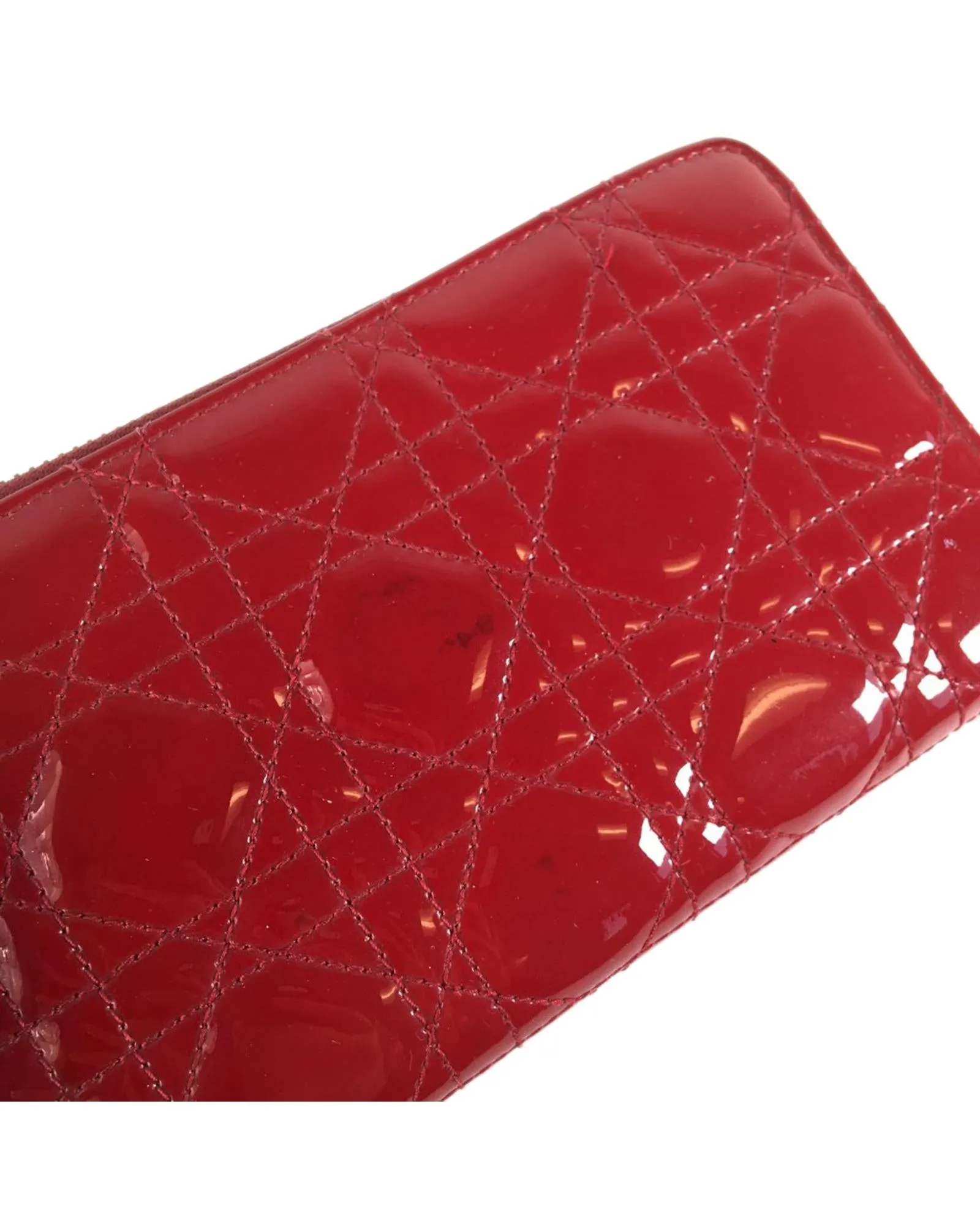 Quilted Patent Leather Zip Around Wallet with Interior Compartments