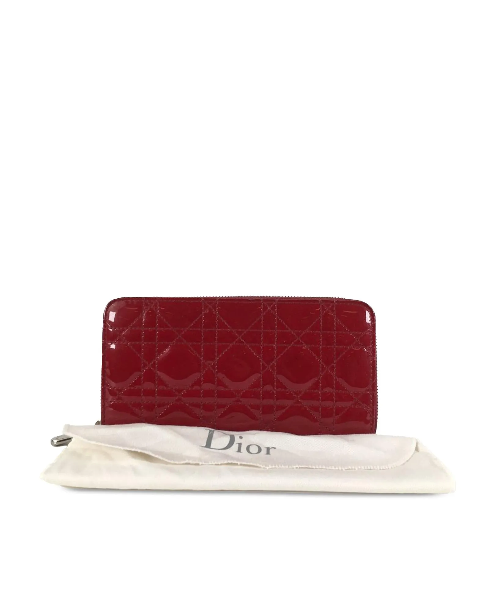 Quilted Patent Leather Zip Around Wallet with Interior Compartments