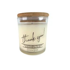 "Thank You!" Cinnamon Vanilla Scent Candle with Lid - Soy Wax 40 Hour Life