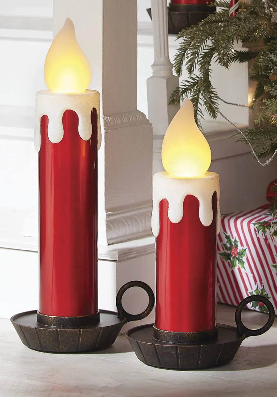 RAZ - Battery Operated Metallic Red Large Christmas Candle, 17.5"