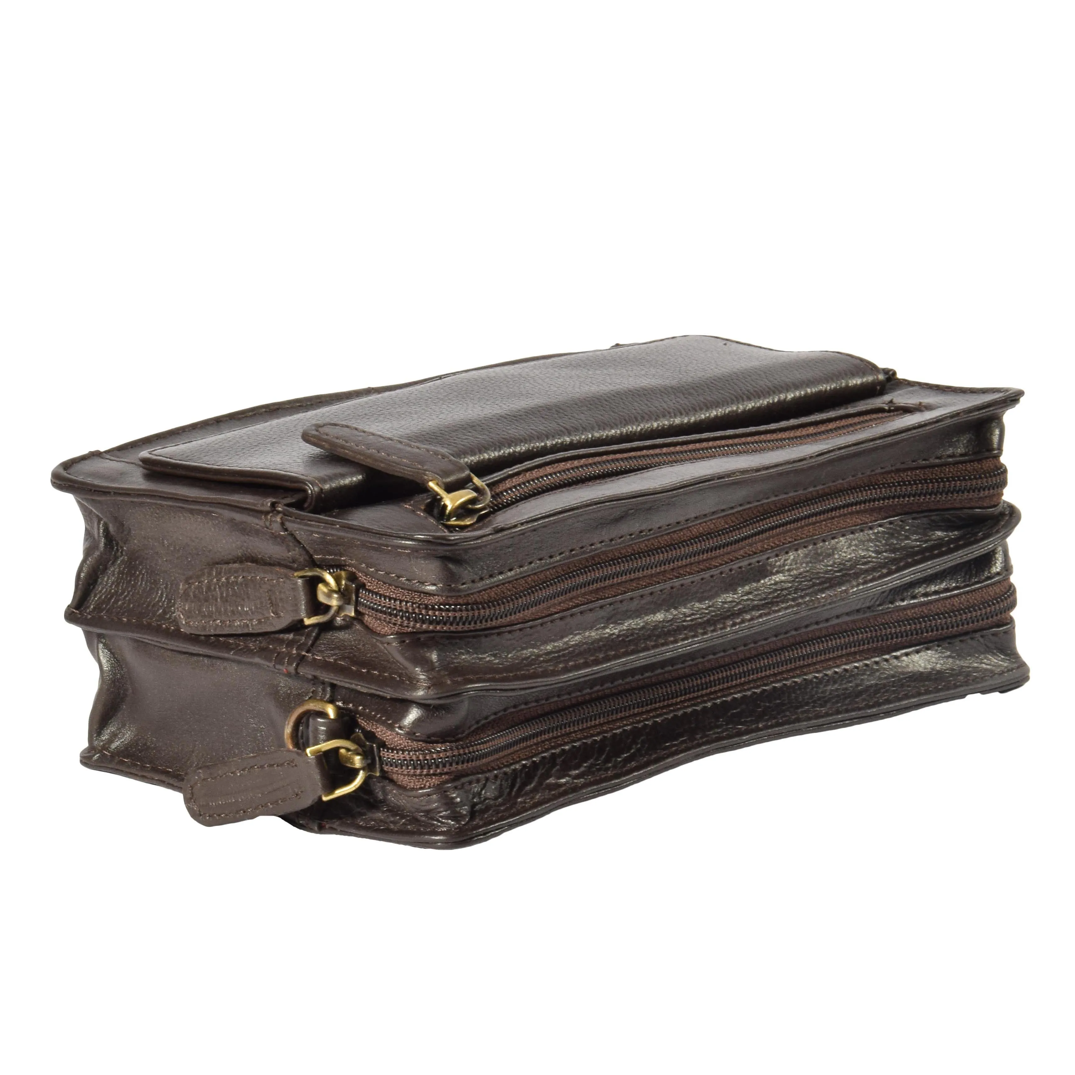 Real Leather Wrist Bag Clutch Travel Organiser Brown A210