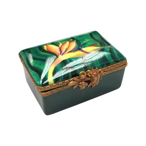 Rectangle Bird of Paradise Flower Limoges Pill Box Porcelain