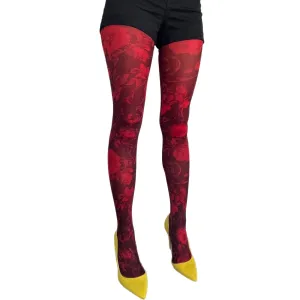 Red Floral Printed Tights Twilight