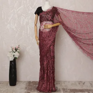 Rose Pink, black 2-Tone Premium French Chantilly Saree Lace - 5.5 Meters, Floral Design, 110 cm Width-D20744