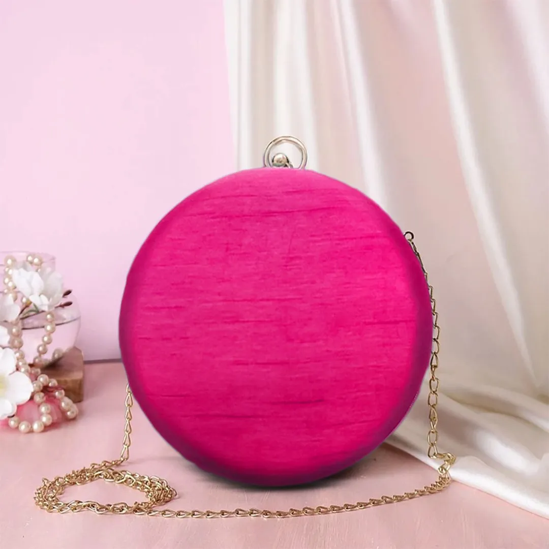 Round Zari Pearl Clutch | Pink