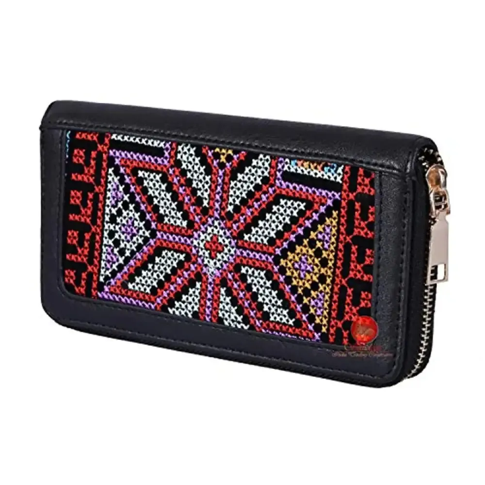 Saudeep India Hand Made Embroided Ikat Traditional Clutch Wallet Bag For Women (Black)