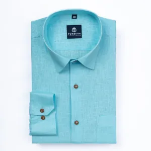 Sky Blue Color Linen Formal Shirts For Men