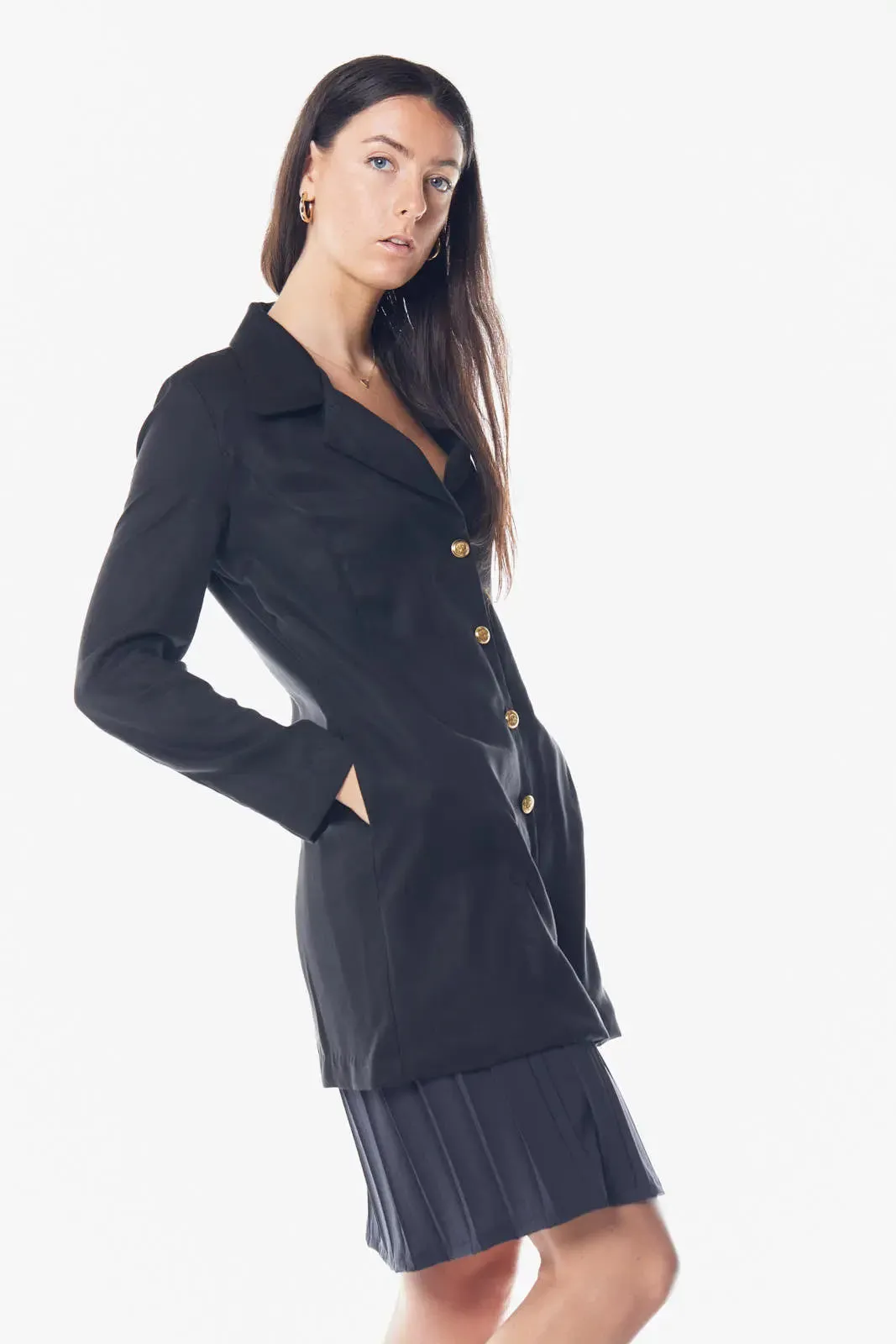 Sophisticated Black Longline Blazer Dress