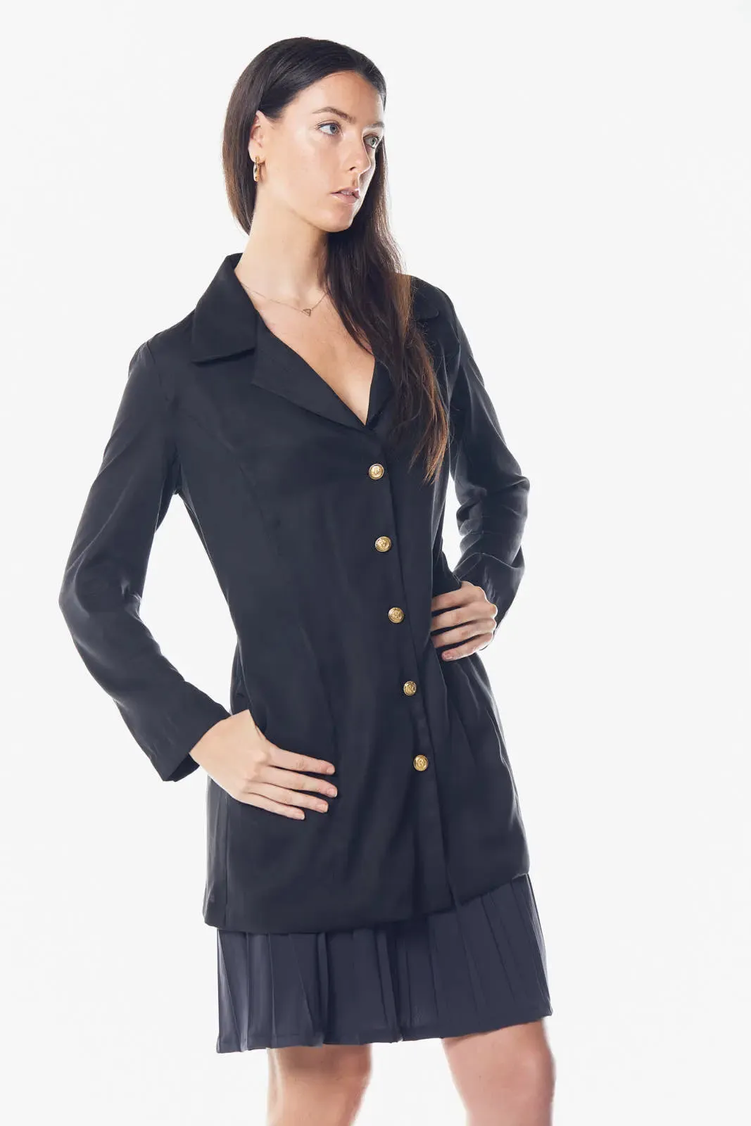 Sophisticated Black Longline Blazer Dress