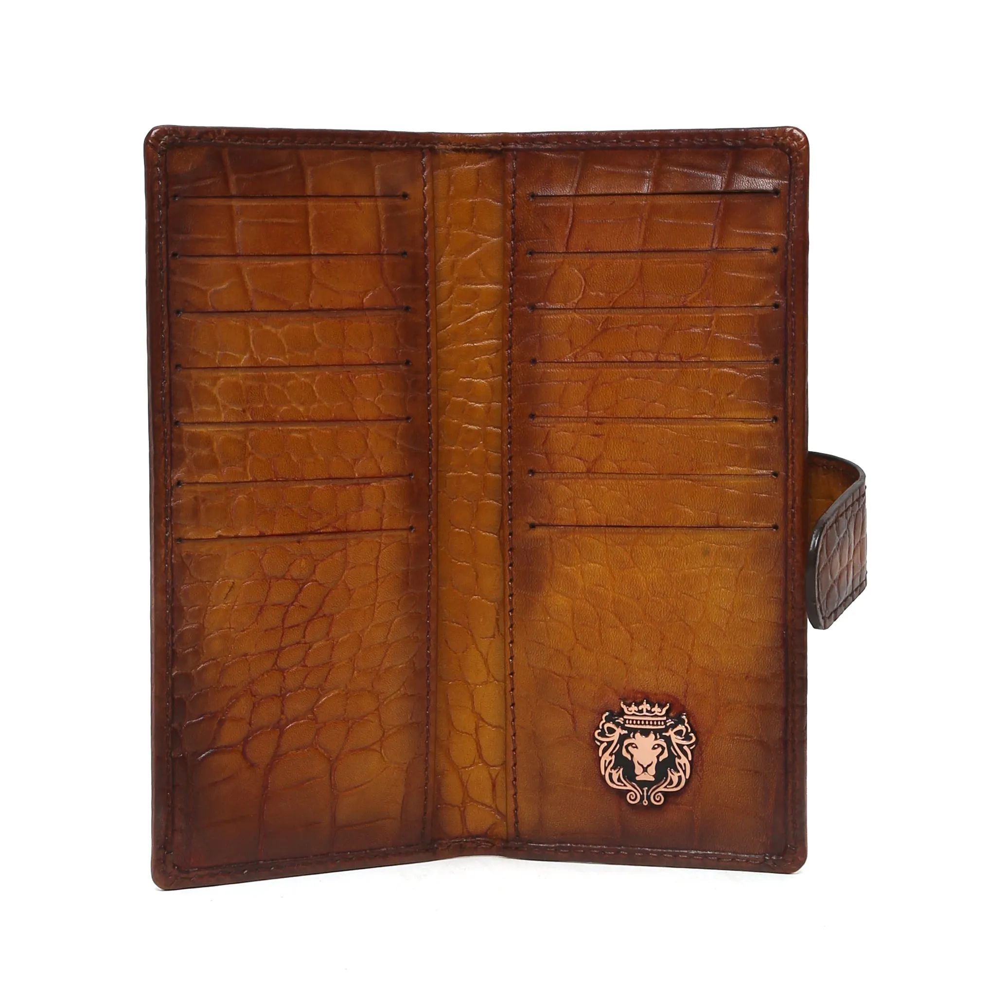 Tan Croco Print Leather Long Wallet