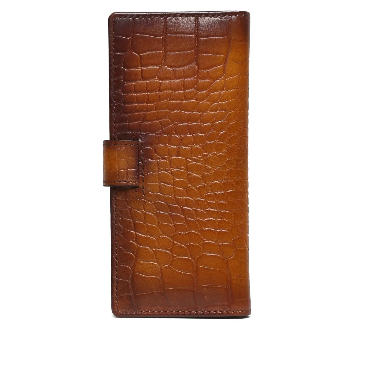 Tan Croco Print Leather Long Wallet