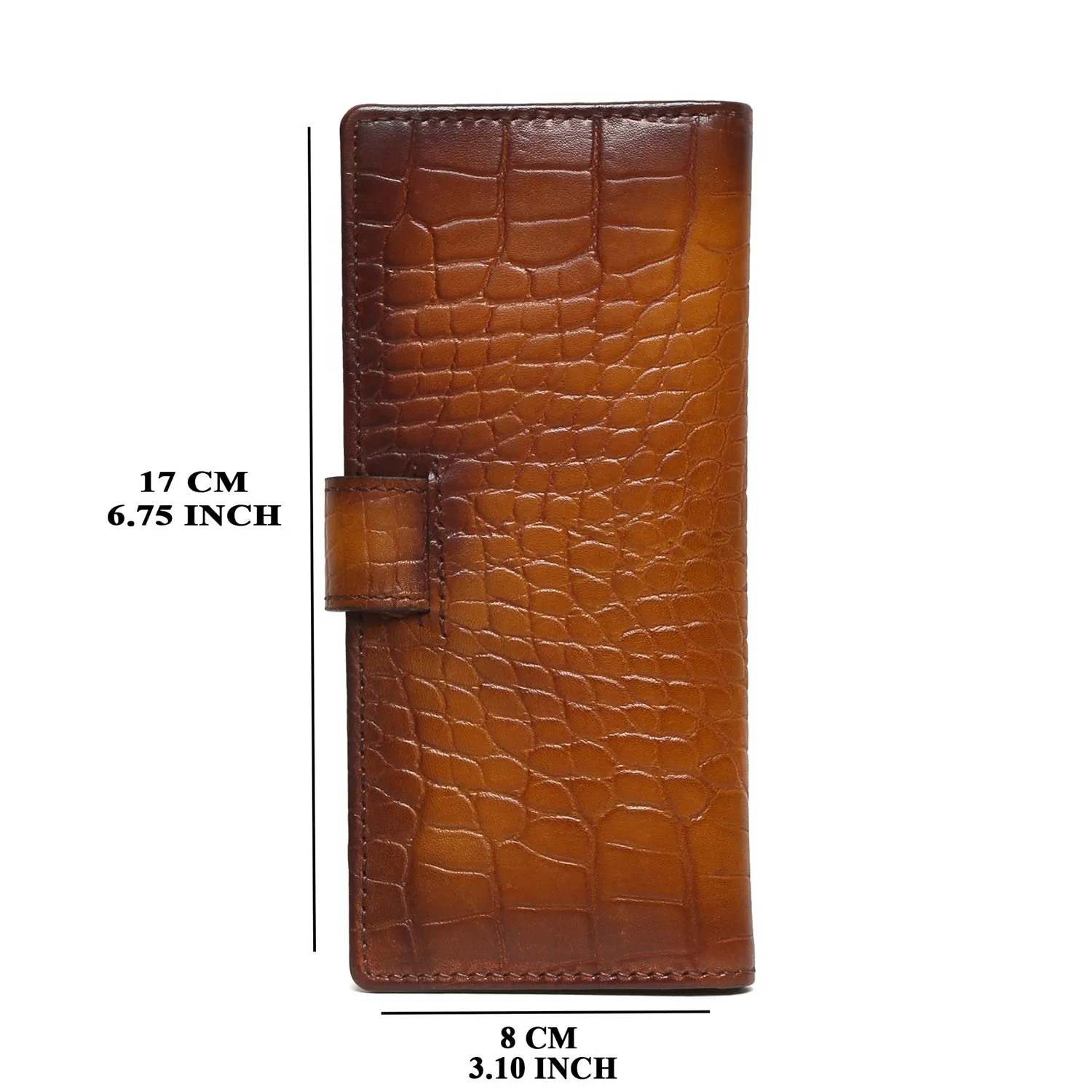 Tan Croco Print Leather Long Wallet