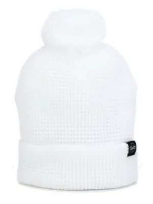 Taylor Pom Beanie, White Waffle Knit