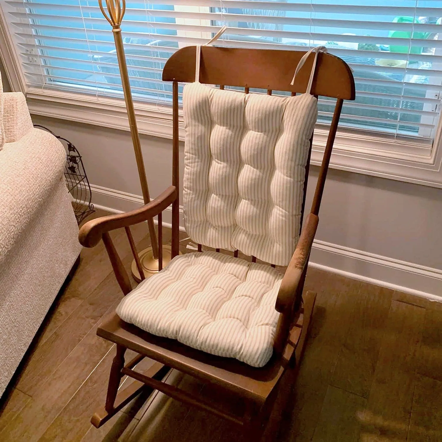 Ticking Stripe Natural Rocking Chair Cushions - Latex Foam Fill