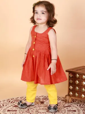 VASTRAMAY Girl's Red Striped Handloom Kurta Set