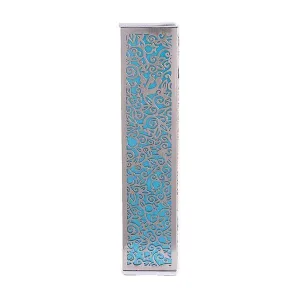 Wide Mezuzah   Metal Cutout - Pomegranates - Turquoise