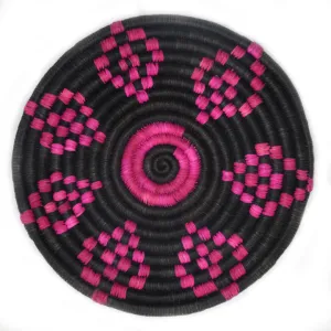 Woven hot pad (trivet) and center piece - black with fushia diamond figures