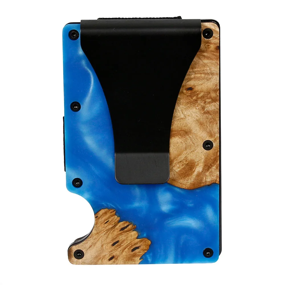 WUDN Adventure Handcrafted Wallet Resin & Wood RFID Money Clip Diver's Blue